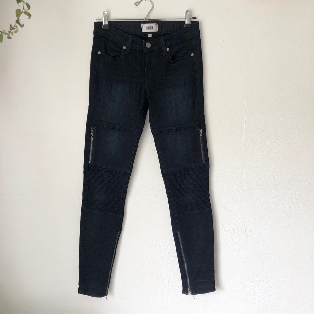 Paige Indigo Stretch Skinny Zippered Moto Jeans
